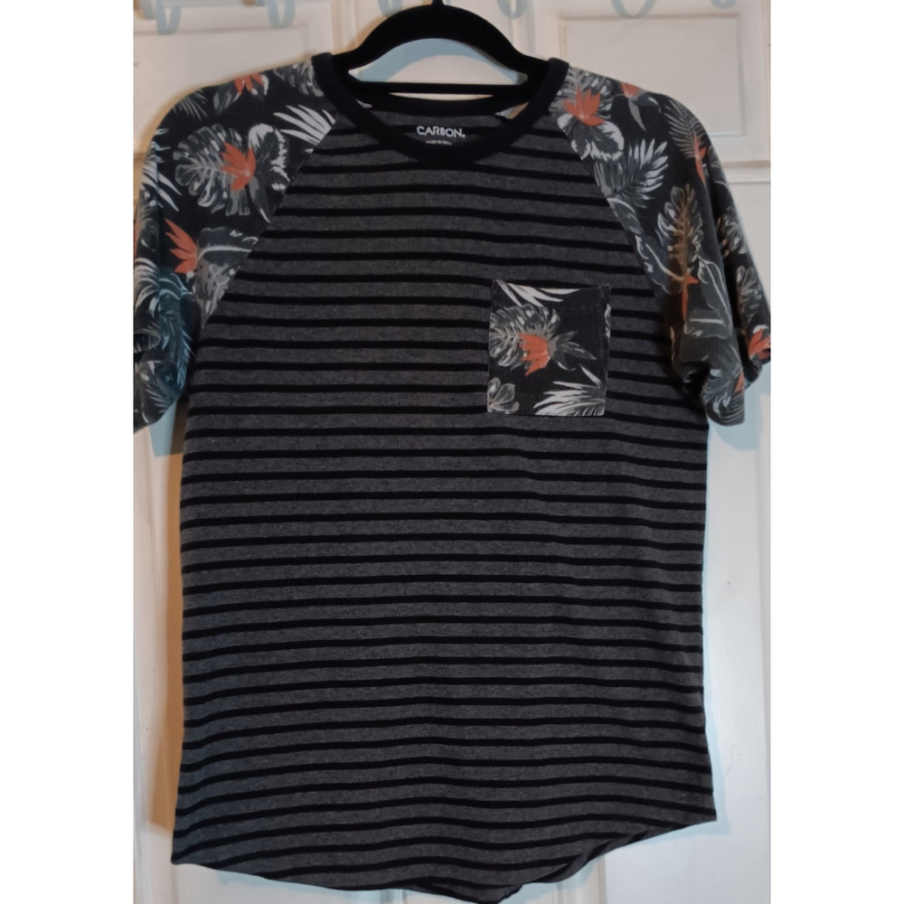 Small Black, gray striped and floral shirt